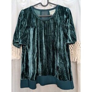 Anthropologie Maeve Green Crushed Velvet Swing Top Women's Size Extra Small XS
